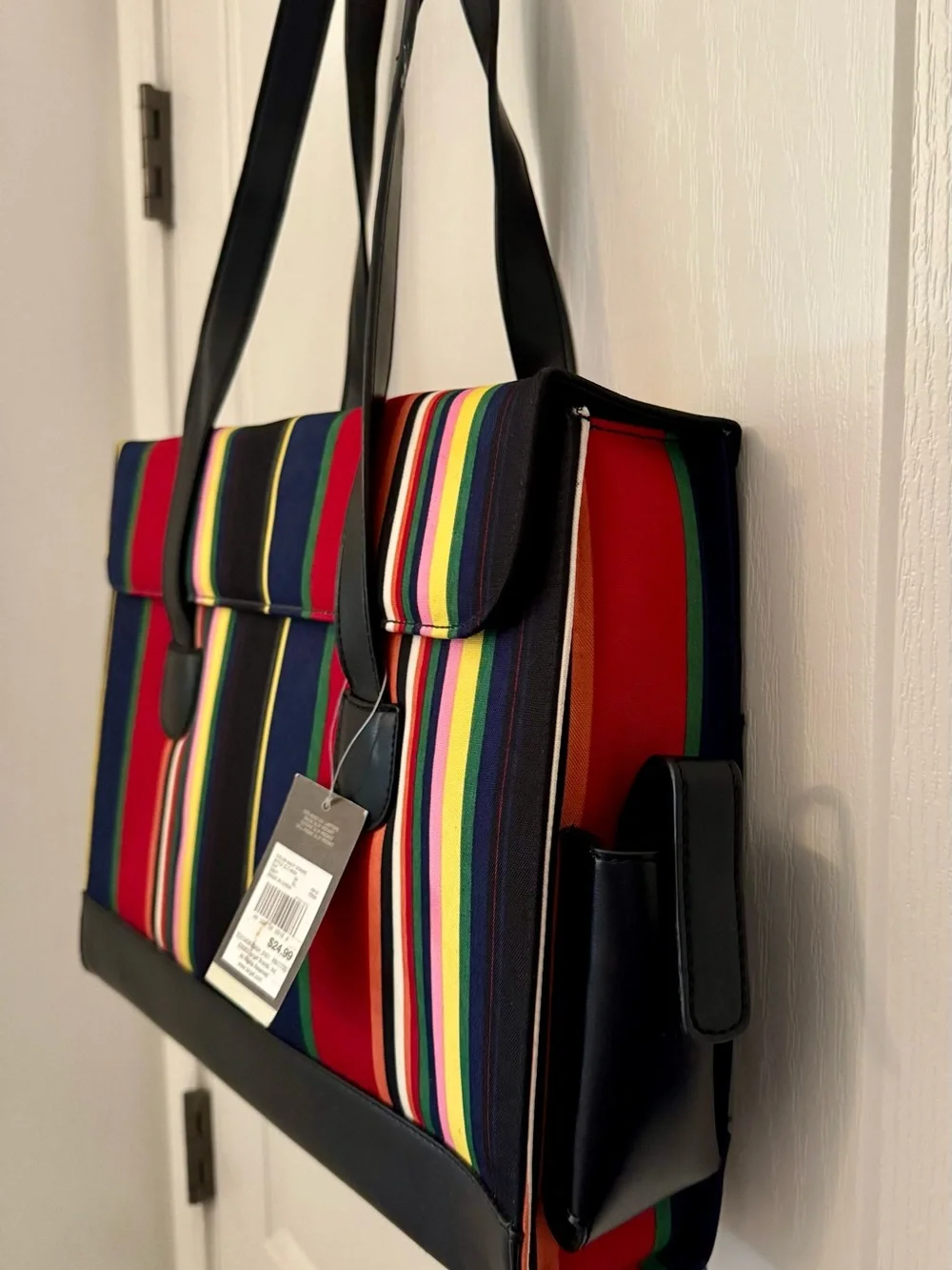 Merona Multi-Stripe Laptop Tote with Black Trim